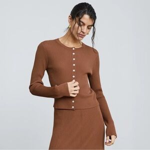 Everlane Cropped Ribbed Cardigan / Brown / Size Medium
